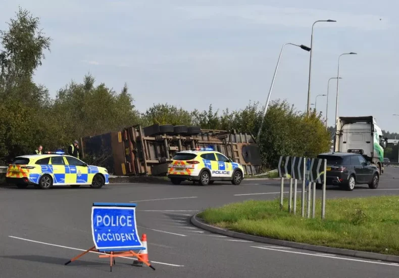 Lincoln bypass shuts after crash causes lorry to flip over